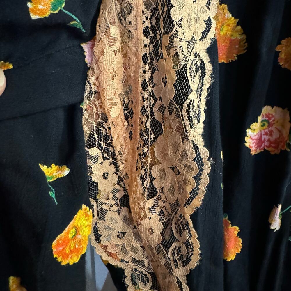Intimately Free People Poppy Printed Bodysuit Floral Lace Trim Black Size Large - Picture 7 of 9